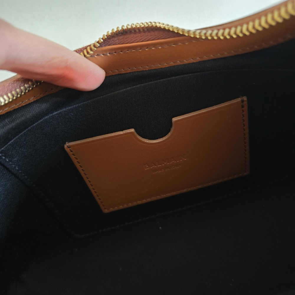 Balmain B-Buzz Canvas & Leather Shoulder Bag Natural / Camel - Picture 10 of 14